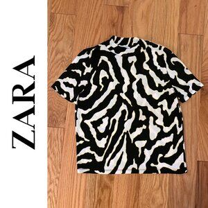Zara | Mesh Zebra Pattern Short Sleeve Top | Small